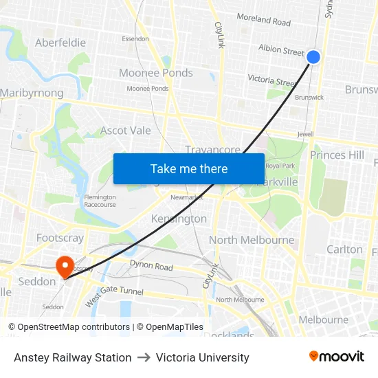 Anstey Railway Station to Victoria University map