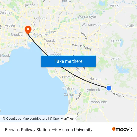 Berwick Railway Station to Victoria University map