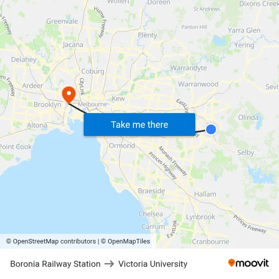 Boronia Railway Station to Victoria University map