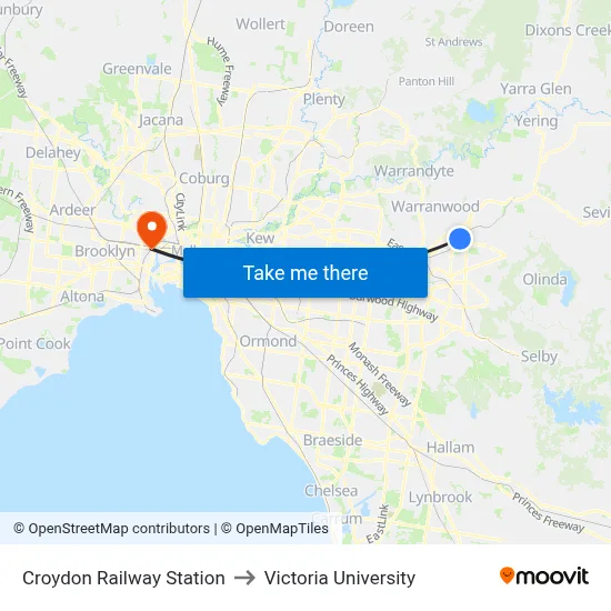Croydon Railway Station to Victoria University map