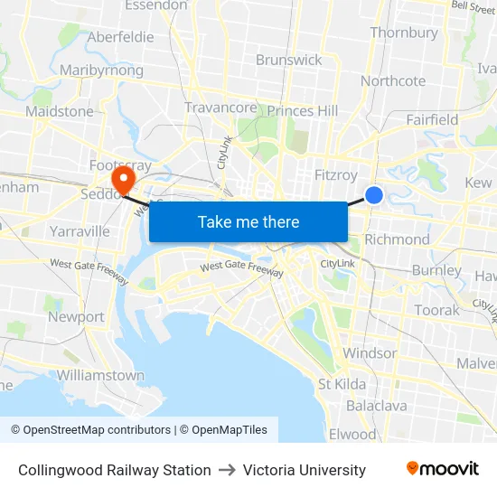 Collingwood Railway Station to Victoria University map