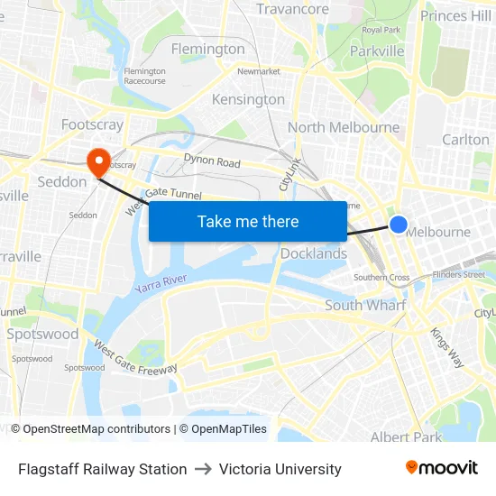 Flagstaff Railway Station to Victoria University map