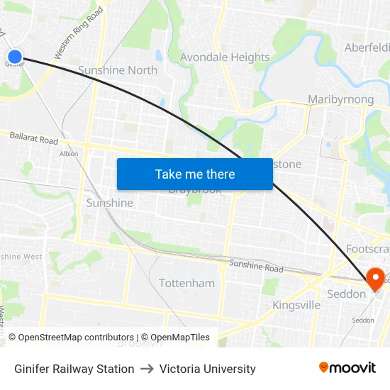 Ginifer Railway Station to Victoria University map