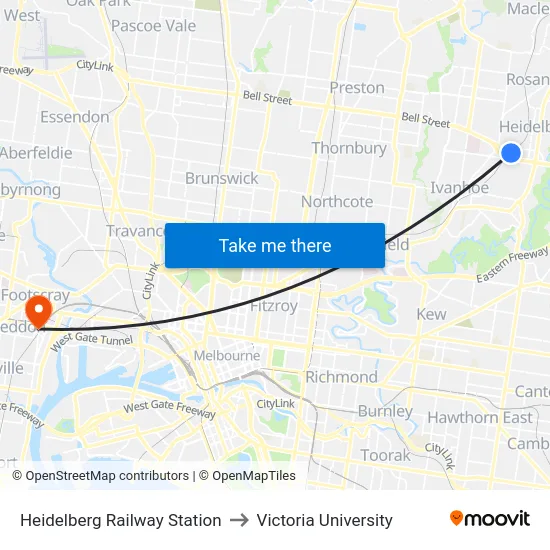 Heidelberg Railway Station to Victoria University map