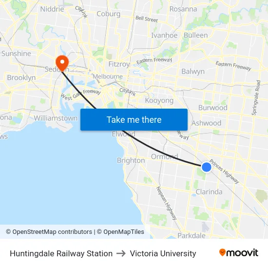 Huntingdale Railway Station to Victoria University map
