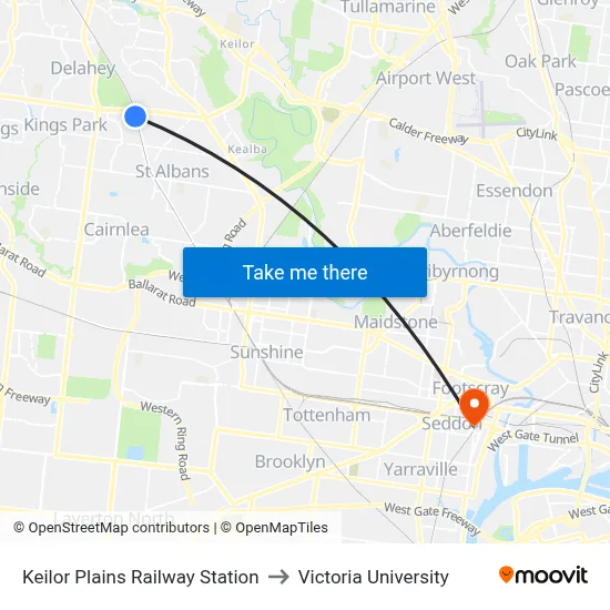 Keilor Plains Railway Station to Victoria University map