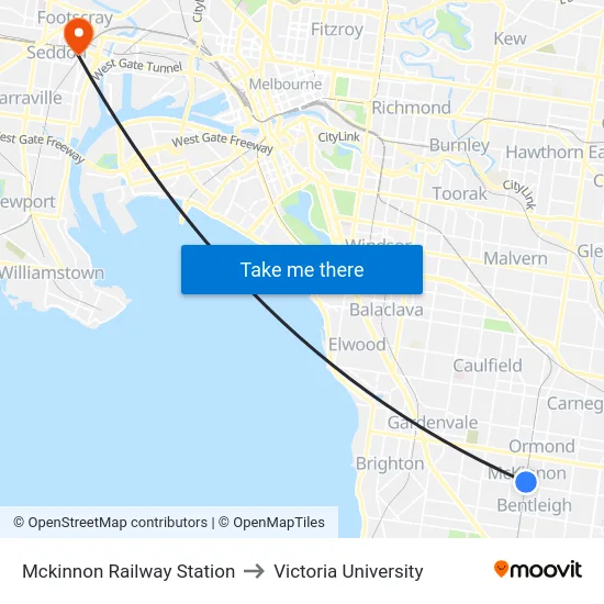 Mckinnon Railway Station to Victoria University map
