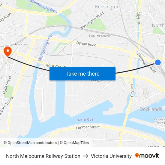 North Melbourne Railway Station to Victoria University map