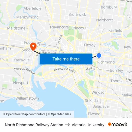 North Richmond Railway Station to Victoria University map