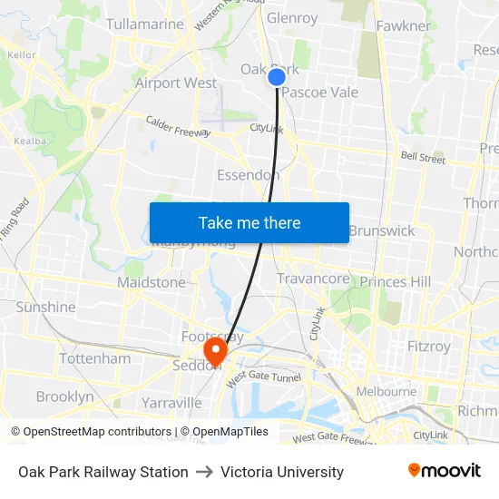 Oak Park Railway Station to Victoria University map