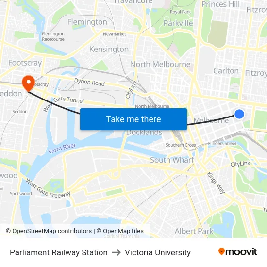 Parliament Railway Station to Victoria University map