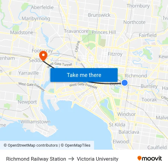 Richmond Railway Station to Victoria University map