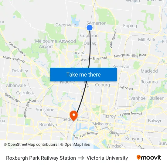 Roxburgh Park Railway Station to Victoria University map