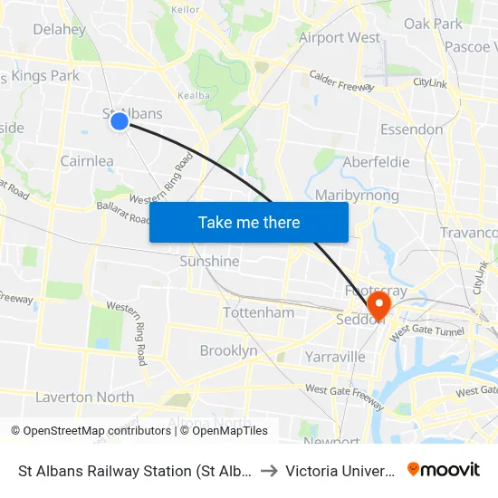 St Albans Railway Station (St Albans) to Victoria University map