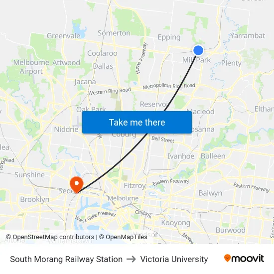 South Morang Railway Station to Victoria University map