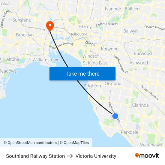 Southland Railway Station to Victoria University map