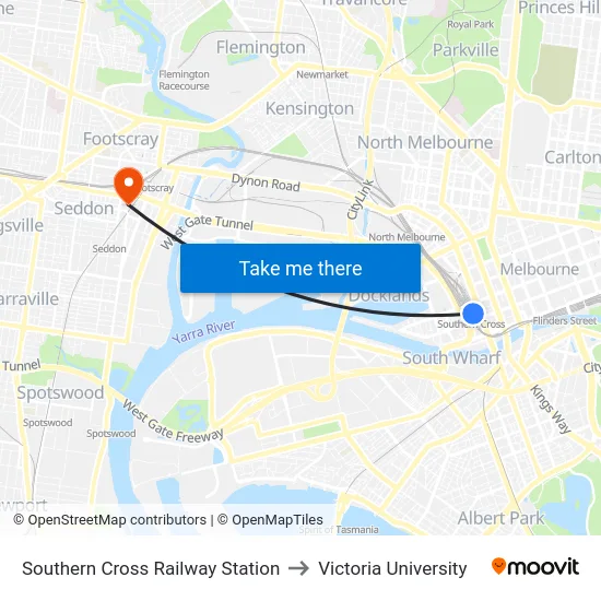 Southern Cross Railway Station to Victoria University map