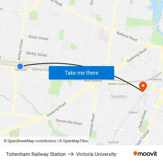 Tottenham Railway Station to Victoria University map