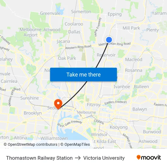 Thomastown Railway Station to Victoria University map