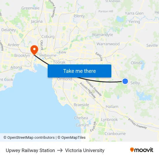 Upwey Railway Station to Victoria University map