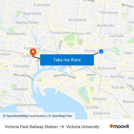 Victoria Park Railway Station to Victoria University map