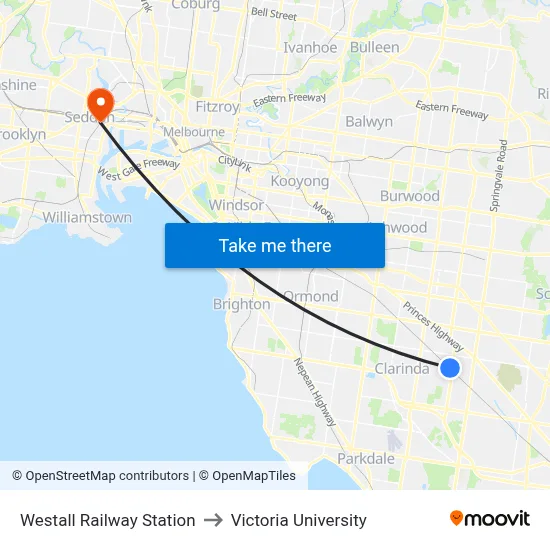 Westall Railway Station to Victoria University map