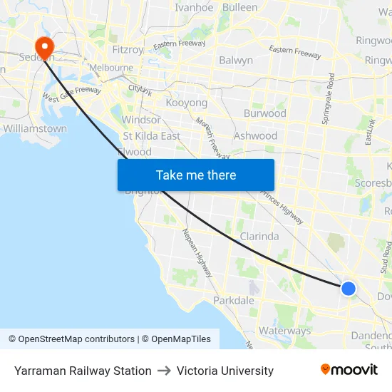 Yarraman Railway Station to Victoria University map