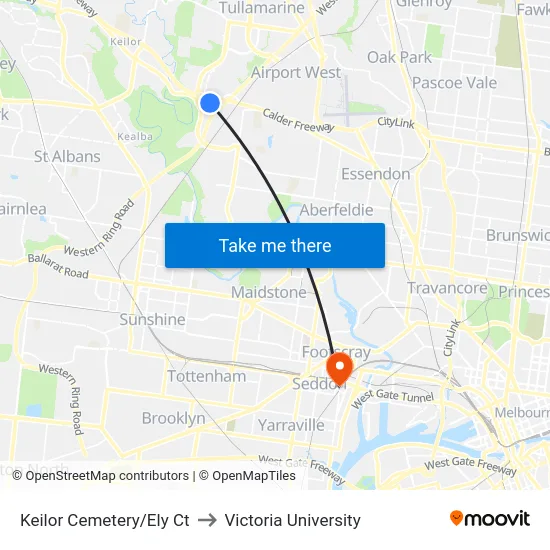 Keilor Cemetery/Ely Ct to Victoria University map