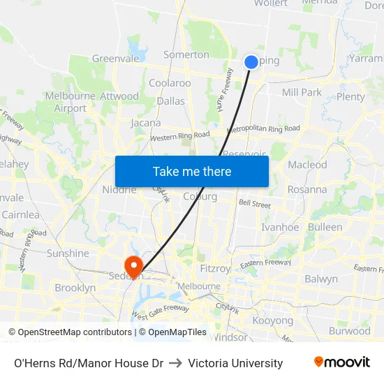 O'Herns Rd/Manor House Dr to Victoria University map