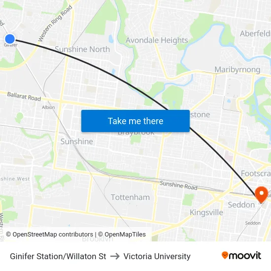 Ginifer Station/Willaton St to Victoria University map