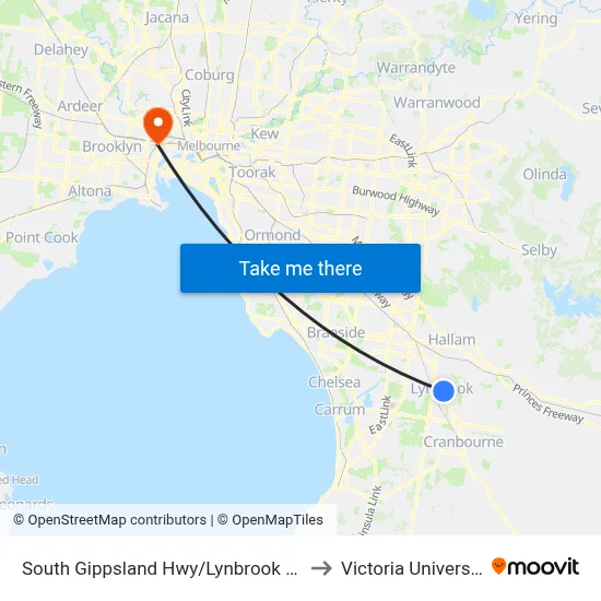 South Gippsland Hwy/Lynbrook Bvd to Victoria University map