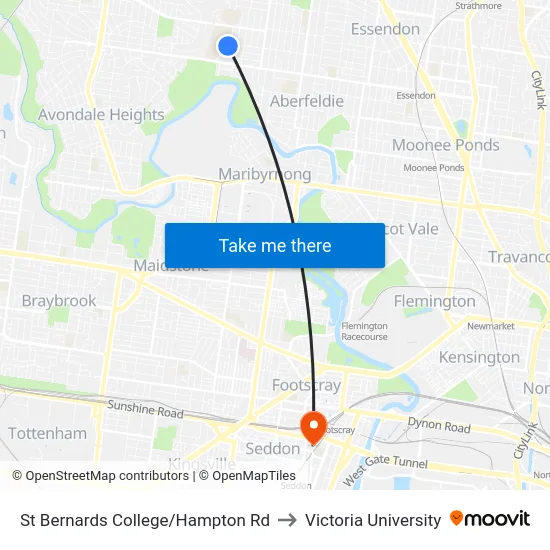 St Bernards College/Hampton Rd to Victoria University map