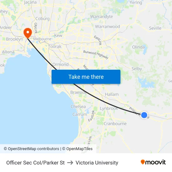 Officer Sec Col/Parker St to Victoria University map