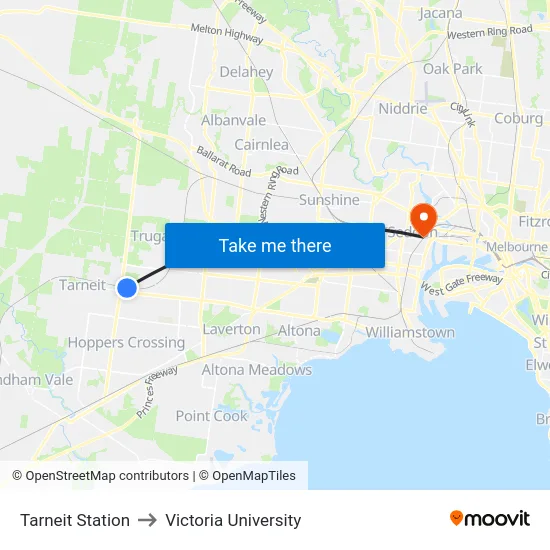 Tarneit Station to Victoria University map