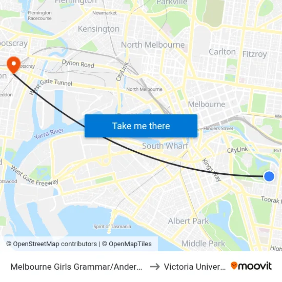Melbourne Girls Grammar/Anderson St to Victoria University map