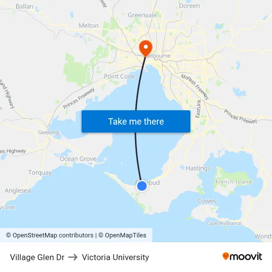 Village Glen Dr to Victoria University map
