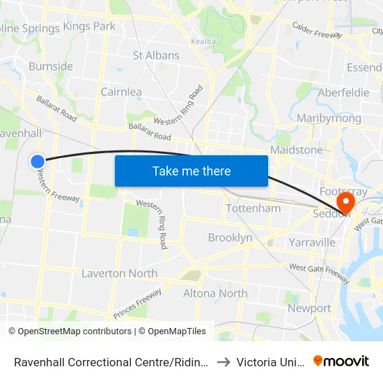 Ravenhall Correctional Centre/Riding Boundary Rd to Victoria University map
