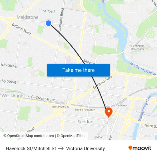 Havelock St/Mitchell St to Victoria University map