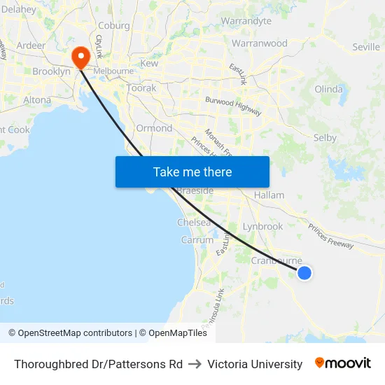 Thoroughbred Dr/Pattersons Rd to Victoria University map