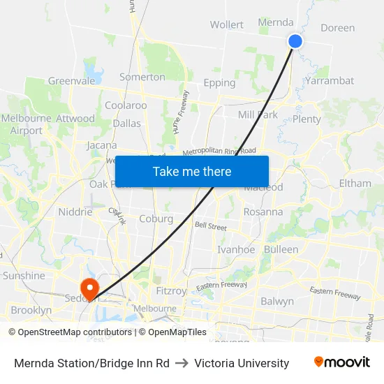 Mernda Station/Bridge Inn Rd to Victoria University map