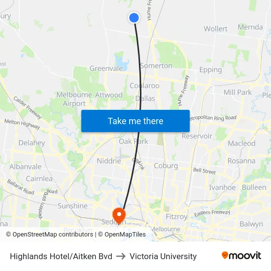 Highlands Hotel/Aitken Bvd to Victoria University map