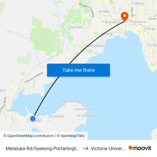 Melaluka Rd/Geelong-Portarlington Rd to Victoria University map