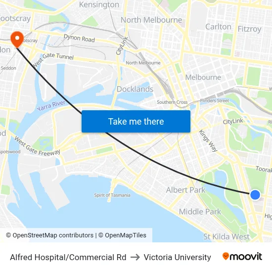 Alfred Hospital/Commercial Rd to Victoria University map
