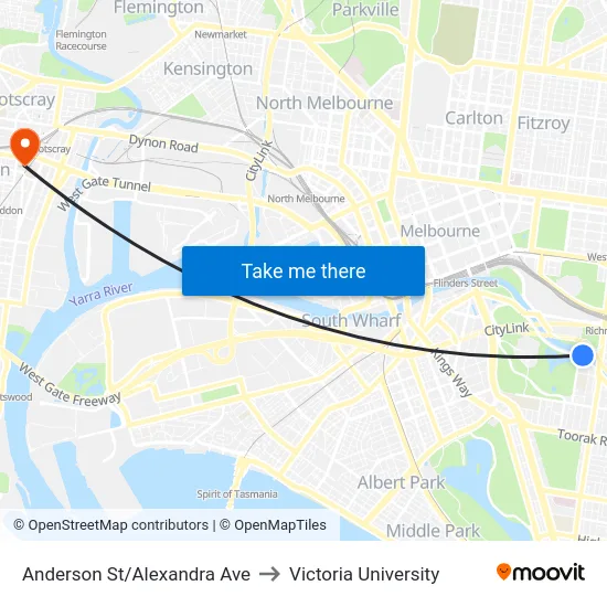 Anderson St/Alexandra Ave to Victoria University map