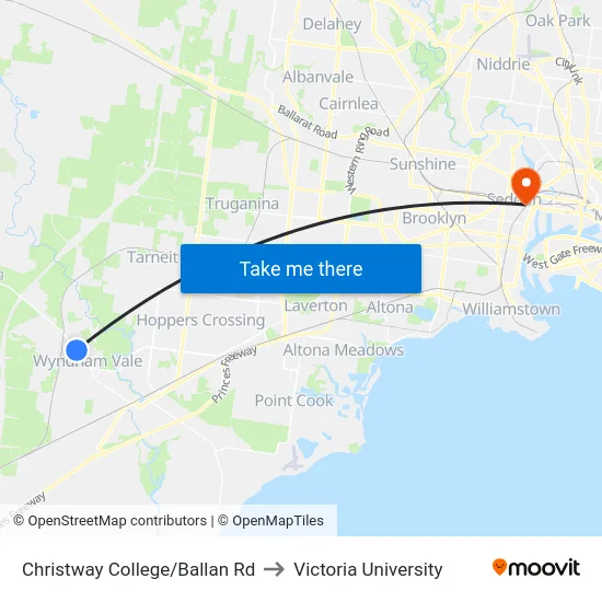 Christway College/Ballan Rd to Victoria University map