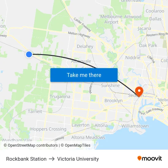 Rockbank Station to Victoria University map