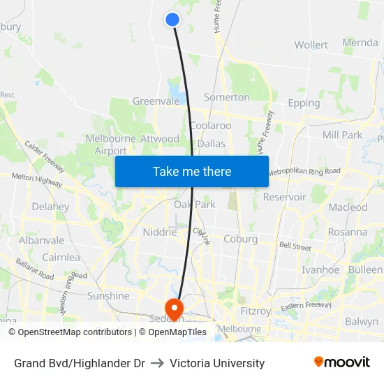 Grand Bvd/Highlander Dr to Victoria University map