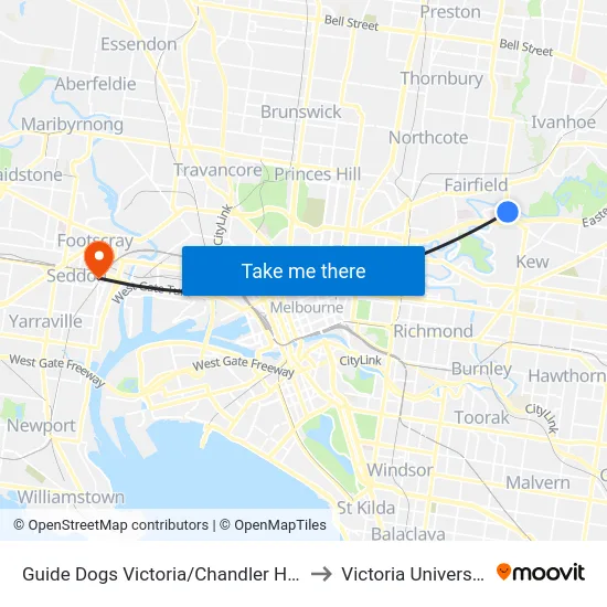 Guide Dogs Victoria/Chandler Hwy to Victoria University map