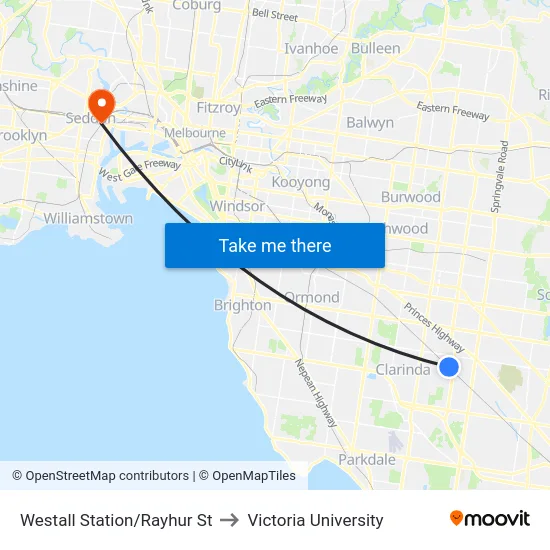 Westall Station/Rayhur St to Victoria University map