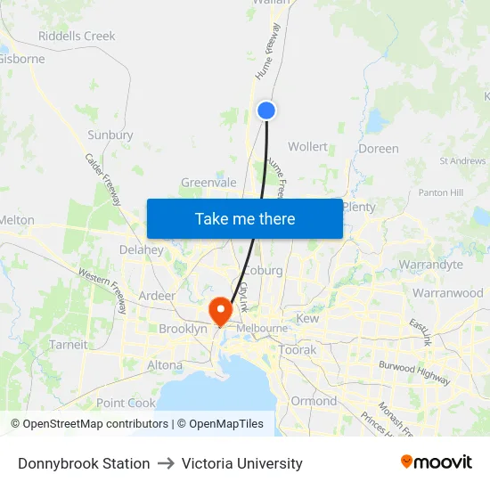 Donnybrook Station to Victoria University map